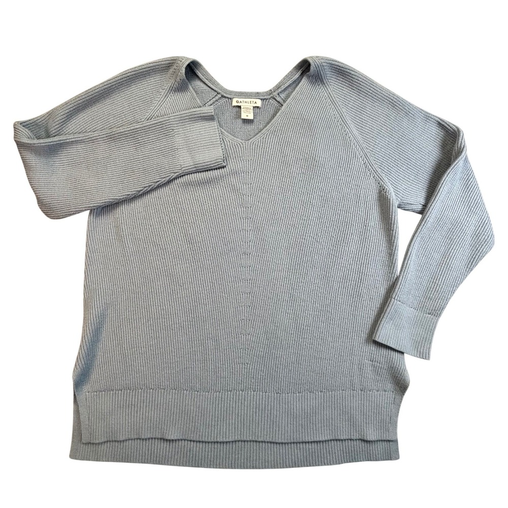 Athleta Light‎ Blue Ribbed V Neck Long Sleeve Sweater Women's Size M